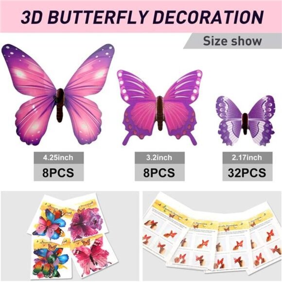 96 Pieces Glow in The Dark Luminous 3D Butterfly Wall Decals Decor Removable - Picture 4 of 8